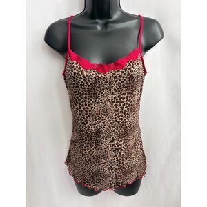 Madeinform Leopard Red Lace Trim Cami Nightshirt Sexy Mob Wife 90s L Intimates